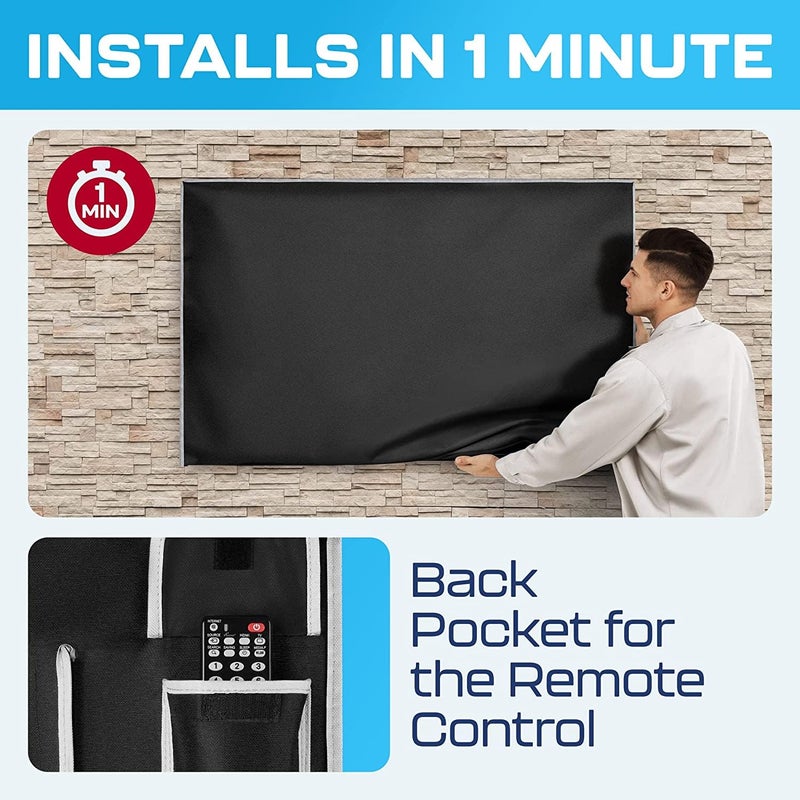 Garnetics غطاء تلفاز خارجي من غارنيتيكس 32 بوصة - مقاوم للماء، أغطية تلفاز مقاومة للعوامل الجوية مع واقيات شاشة ذكية، مثالي للاستخدام الخارجي، النقل، والتخزين - أسود - Image 2